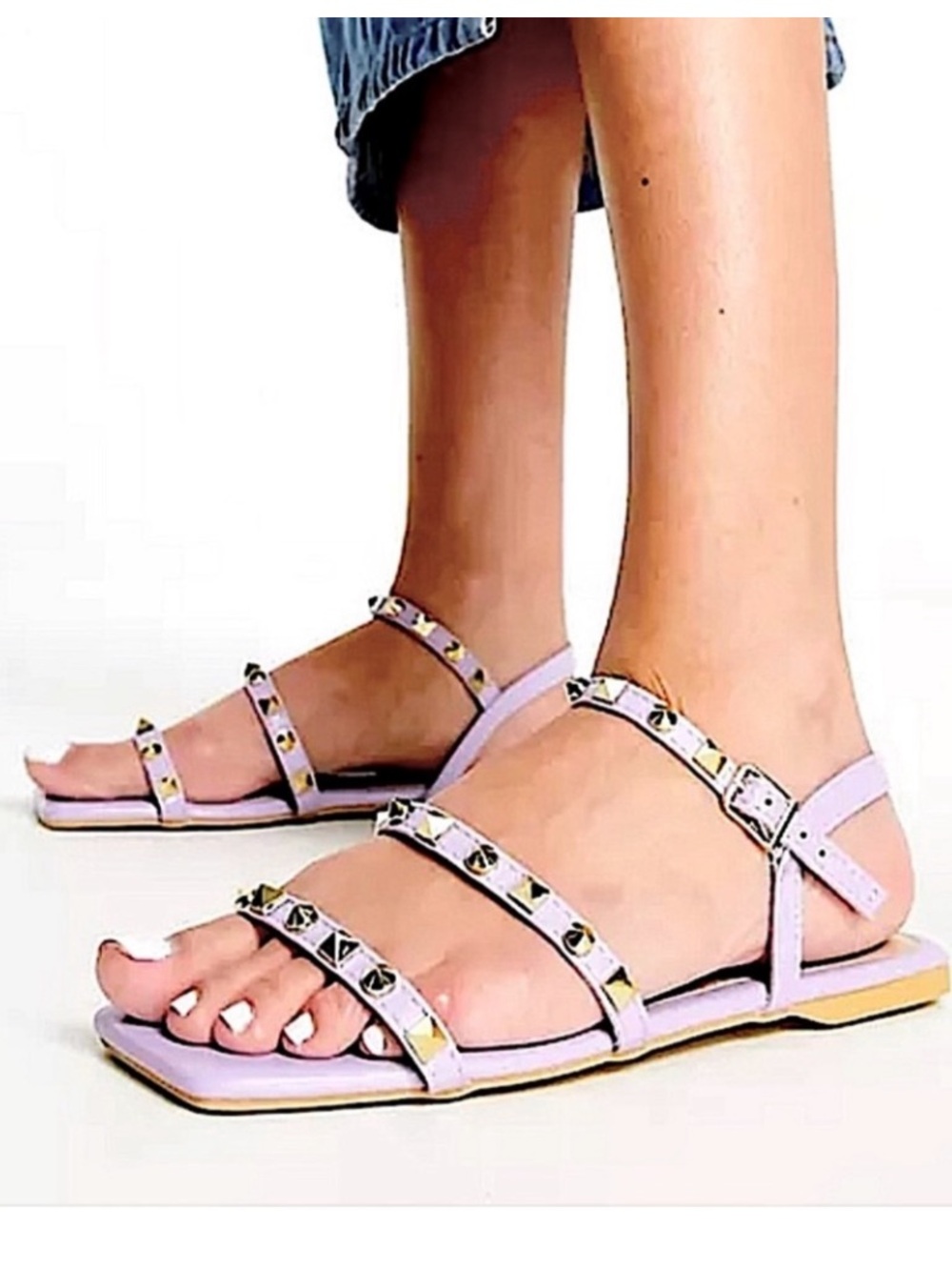 ASOS lilac studded strappy sandals square toe